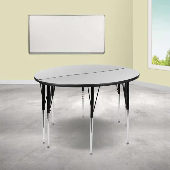 Emma and Oliver 2 Piece 47.5" Circle Wave Collaborative Grey Adjustable Activity Table Set {1}