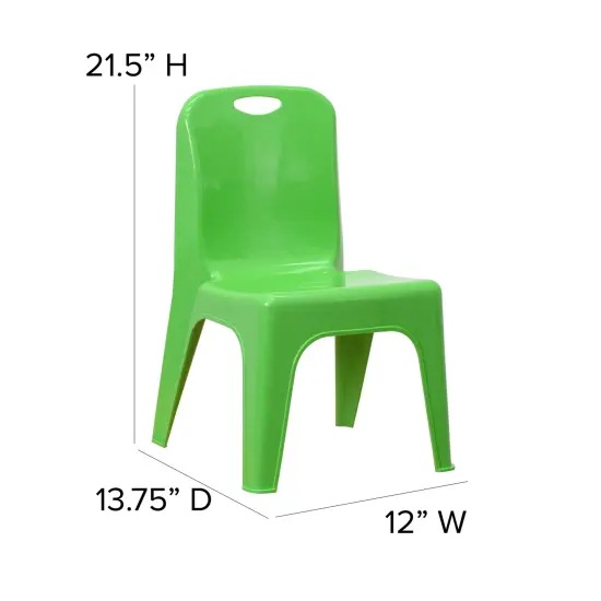 Emma and Oliver 4 Pack Plastic Stack School Chair with Carrying Handle and 11" Seat Height Green {4}