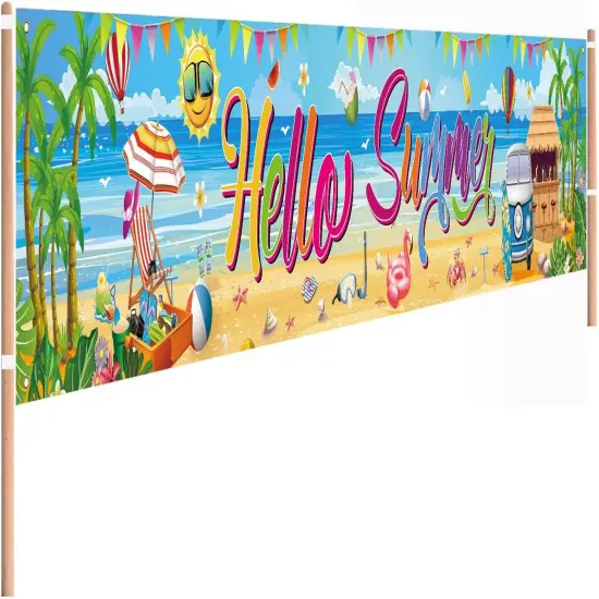 Hello Summer Party Decorations Extra Large Size Hello Summer Beach Banner for Summer Party Decorations Supplies {1}