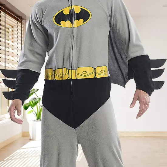 Mens Batman Onesie Costume Gray Black Jumpsuit with Cape {3}