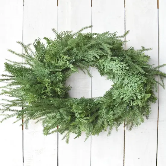 26" Faux Mixed Greenery Wreath {1}