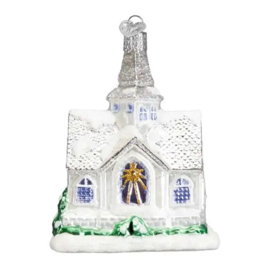 Old World Christmas 4.25 In Sparkling Cathedral Christmas Tree Ornament , Glass Ornament Church White {2}