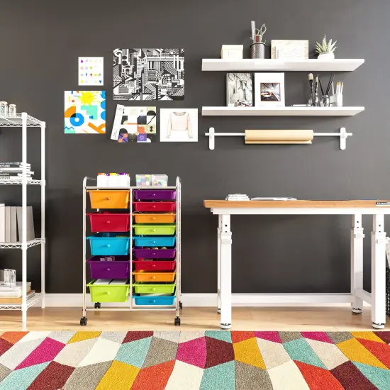 Seville Classics 15-Drawer Organizer Cart, 25.2" W x 15.3" D x 38.2" H Multicolor {1}