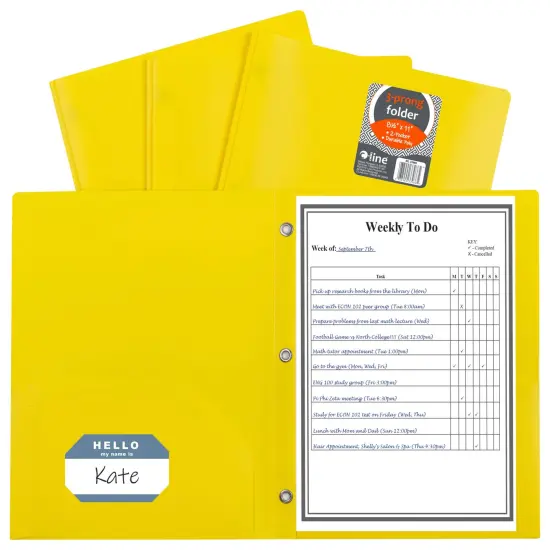 C-Line 2-Pocket Poly Portfolio with Prongs, Yellow, Pack of 25 {3}