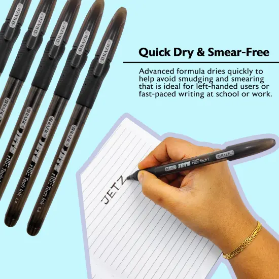 BAZIC Jetz 1.4 mm Tip Black FUSE Tech Ink Pen w/ Cushion Grip (5/Pack) {3}