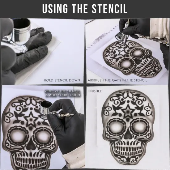 Custom Shop Airbrush Sugar Skull Day Of The Dead Stencil Set (Skull Design #10 in 3 Scale Sizes) - Laser Cut Reusable Templates {3}