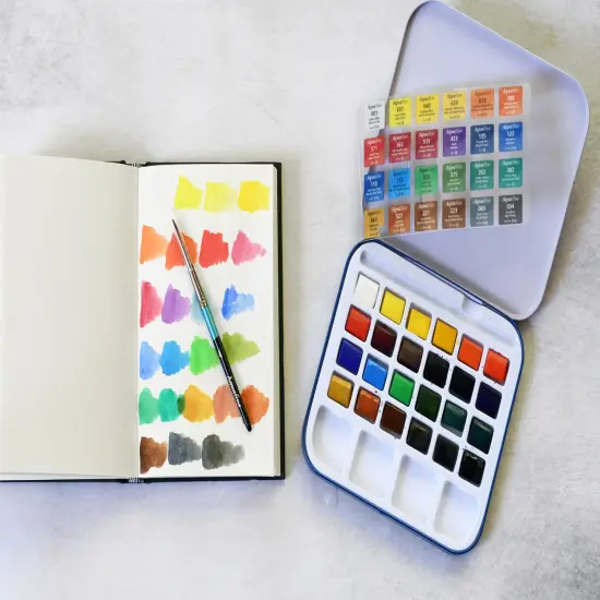 Daler-Rowney Aquafine Watercolor Paint Half Pan Travel Set-24/Pkg {5}