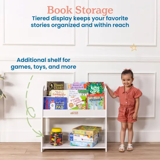 3-Shelf Floor Book Display with Handles and Storage, 30in, Classroom Storage White Wash {3}