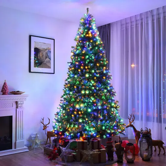 Costway 4/5/6/7/8/9 Ft Pre-Lit Artificial Christmas Tree Hinged 100/150/350/500/750/1000 LED Lights {12}