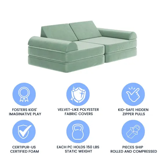 Emma and Oliver Conner Modular Play Couch for Kids with Convertible 6-Piece Design and Soft Foam Cushions Sage {4}