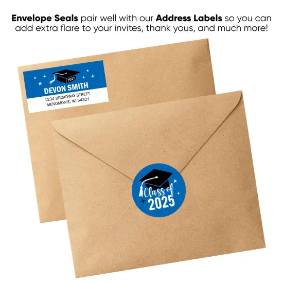 Big Dot of Happiness Class of 2025 Blue Grad Party Envelope Seal Stickers, Round Circle Stickers to Seal Cards, Graduation Envelope Seals - 120 Count {6}