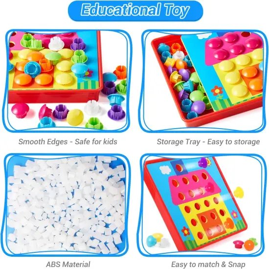 68PCS Button Art Toys for Toddlers Color Matching Mosaic Pegboard {3}