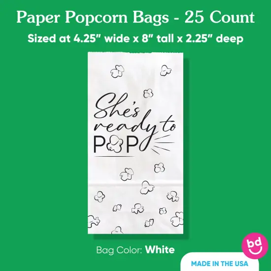 Big Dot of Happiness Ready to Pop Popcorn Bags, Baby Shower Party Favor Snack Treats, Free-Standing Individual White Paper Bags - 25 Count {5}