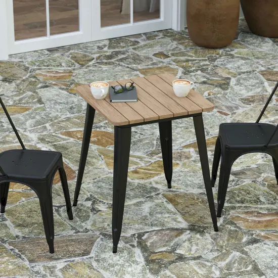 Merrick Lane Dryden Indoor/Outdoor Dining Table, 23.75" Square All Weather Poly Resin Top with Steel Base BrownTop/BlackFrame {3}