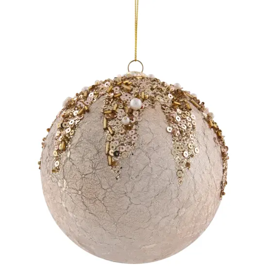 Northlight Beaded Sequin Shatterproof Christmas Ball Ornament - 4" - Champagne Gold {7}