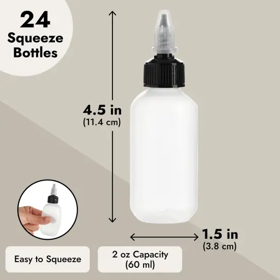 24 Pack Clear 2oz Bottles with Caps for Kitchen, Condiments, Homemade BBQ Sauce, Oil, Boston Round Small Squeeze Bottles for Arts and Crafts, DIY Projects, Glues White {5}