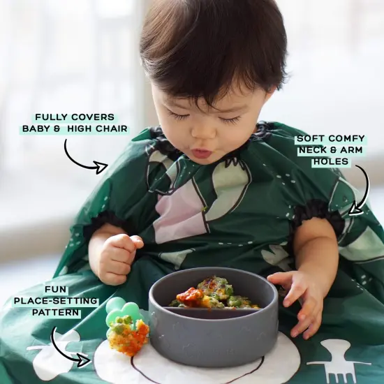 Grabease Allover Waterproof Bib for Self-Feeding Infants and Toddlers, Machine Washable, Ages 1-11 Months, Forest Green {2}
