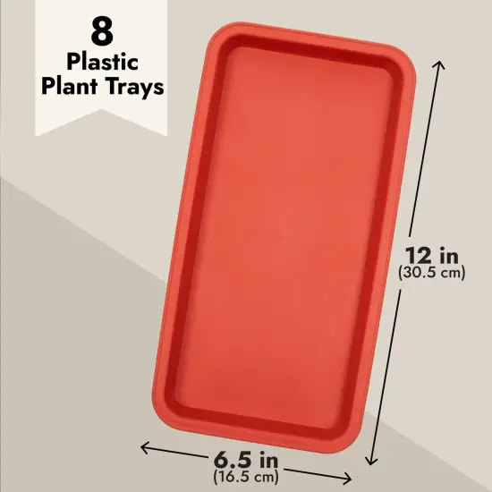 8 Pack Plastic Plant Drip Trays for Planters, Pots, Rectangular Saucer Pans for Indoors, Outdoors (Terracotta Red, 6.5x12 in) {3}