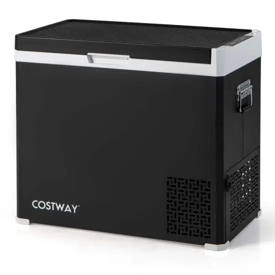 Costway 12 Volt Car Refrigerator 53QT Portable Car Fridge with -4℉~68℉ for RVs Adjustable Range Black {1}