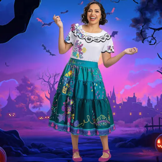 Teen Deluxe Disney Encanto Mirabel Madrigal Costume Printed Dress Bow {1}