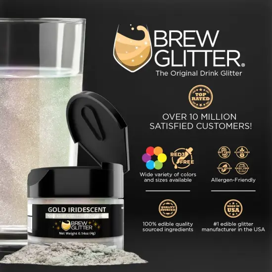 Brew Glitter - Gold Iridescent Edible Drink Glitter (4g, x1 Flip-Cap Jar) for Beer, Cocktails and Beverages {2}