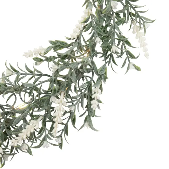Northlight Pre-Lit Battery Operated White Lavender Spring Wreath - 16" - White LED Lights Green {6}