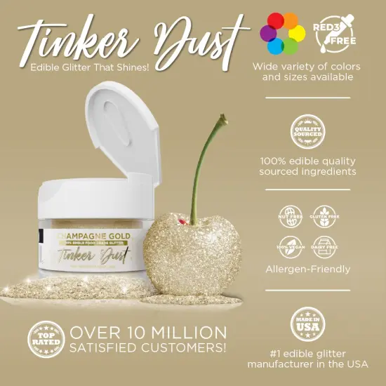 Bakell - Champagne Gold Tinker Dust Dust Edible Glitter (5g, 1x Jar) for Food, Desserts, and Beverages! {2}