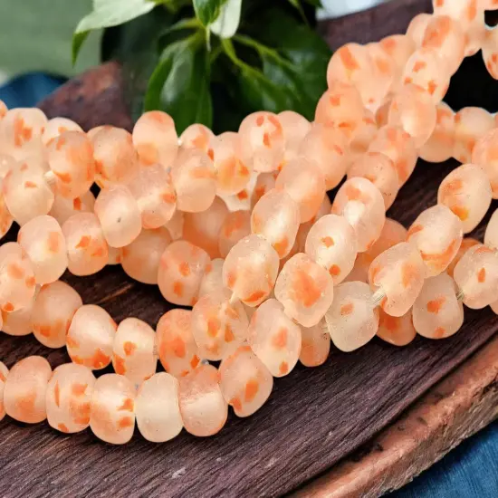 13-15mm Blended Orange Crystal African Recycled Glass Beads (10" Strand) {1}