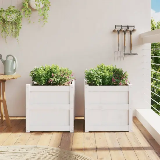 vidaXL Garden Planters 2 pcs White Solid Wood Pine {3}
