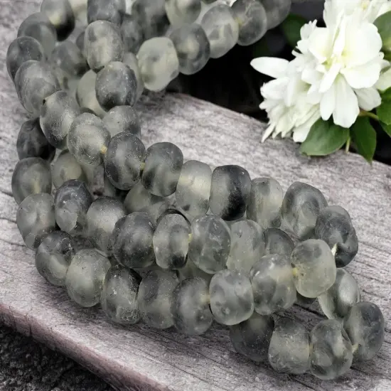 13-15mm Blended Slate Grey Crystal African Recycled Glass Beads (10" Strand) {1}