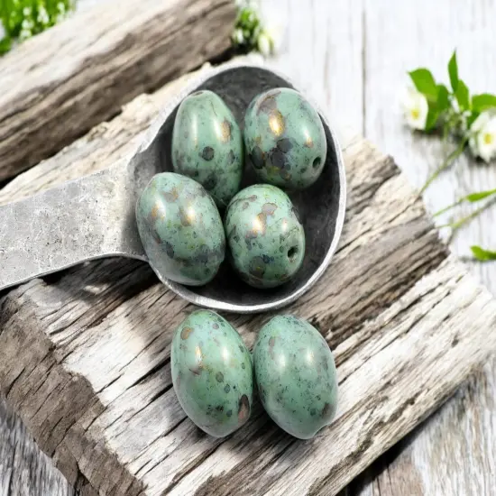 *6* 20x16mm Opaque Turquoise Bronze Picasso Gumball Oval Beads {2}