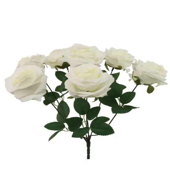 16" White ROSE BUSH W/7 FLOWERS {1}