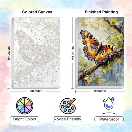 Framed Paint by Numbers Kit for Adults Beginner & Kids Ages 8-12, Butterfly Paint by Numbers with Frame, DIY Number Painting for Adults Butterfly for Home Wall Decor Gift 8X 12 inch {3}
