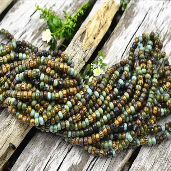 5/0 Aged Savannah Striped Picasso Mix Seed Beads (19" Strand) {3}