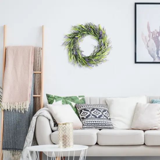 16&rdquo; Lavender Wreath Front Door Small Artificial Flower Farmhouse Purple Wreath for Wall Window Wedding Decor Outdoor Indoor Home Decoration {2}