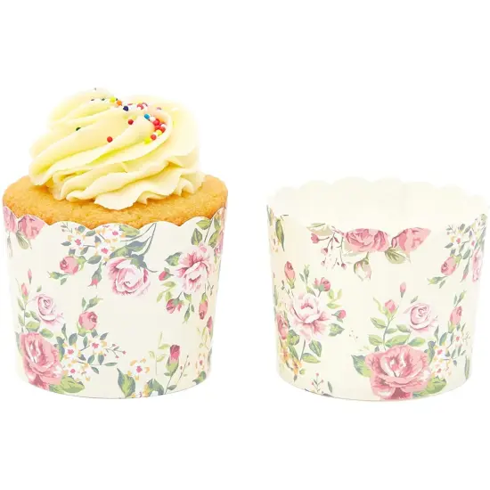 50-Pack Vintage Style Floral Cupcake Wrappers for Wedding, Flower Paper Baking Cups and Muffin Liners for Tea Parties, Bridal Showers, Baby Showers & Garden Parties- 2.25 x 2.75 In Yellow {6}