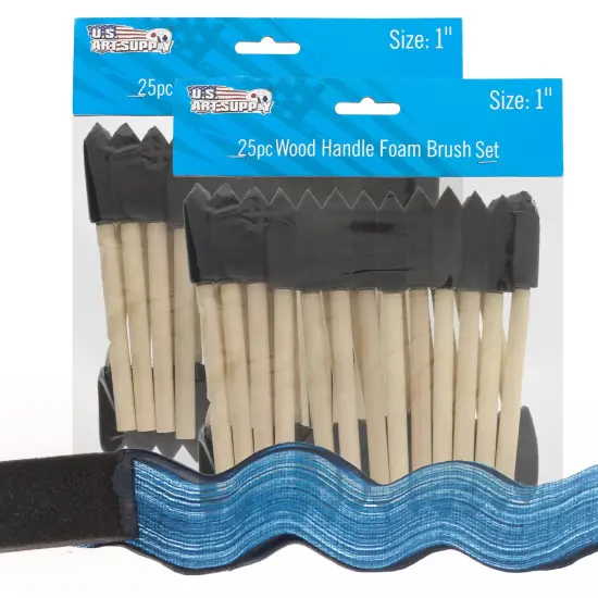 1 inch Foam Sponge Wood Handle Paint Brush Set (Value Pack of 50) - Lightweight, durable and great for Acrylics, Stains, Varnishes, Crafts, Art {5}