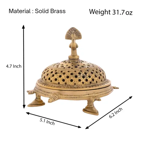 Brass Peacock Incense Dhoop Burner Aroma for Prayer Puja Meditation Spiritual Events Dhoopam for Havan Rituals - Diwali Decoration Loban Dhoop Dani for Temple Home Office (4.7x5.1 Inches) {5}
