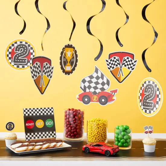 51 Piece Two Fast Car Themed Birthday Decorations, Party Supplies Including Banner, Cake Toppers, Balloons, Centerpieces, and Wall Signs Multicolor {4}