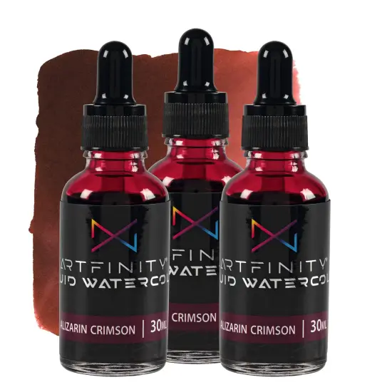 Artfinity Liquid Watercolor Paint 30 ml Bottle - 3 Pack, Alizarin Crimson - Vibrant Dye-Based Liquid Watercolor w/ Glass Pipette, Fast-Drying, Fine Art Paint for Calligraphy, Airbrushing & Traditional Art {1}