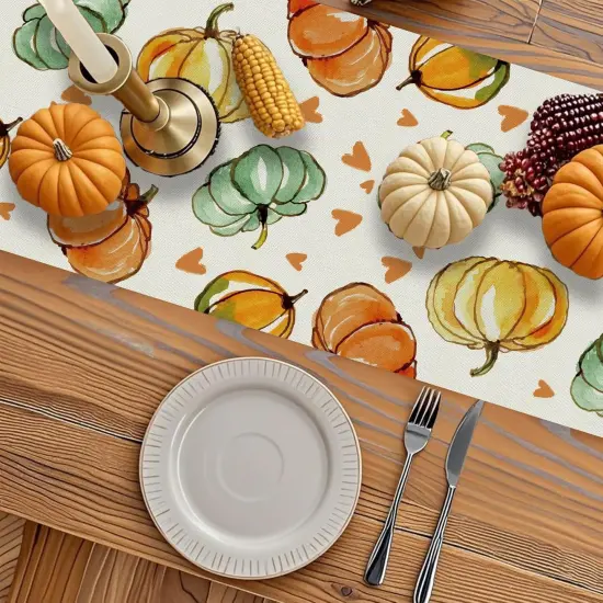 Fall Table Runner Pumpkin Heart Holiday Autumn Burlap, 13 x 72 Inch {3}
