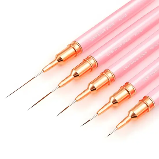 Metallic Nail Art Brushes, 5Pcs Liner Brush Set, UV Gel Polish Painting Art Design Pen for Long Lines, Thin Details, Fine Drawing Sizes 4/8/12/20/25mm(Pink) {1}