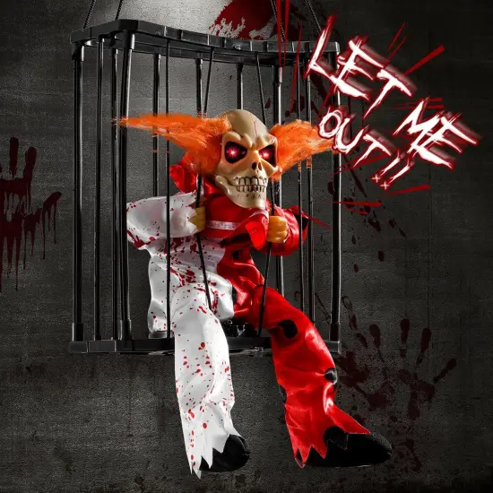 Clown Scary Skull Cage Prop with Motion Activated {1}