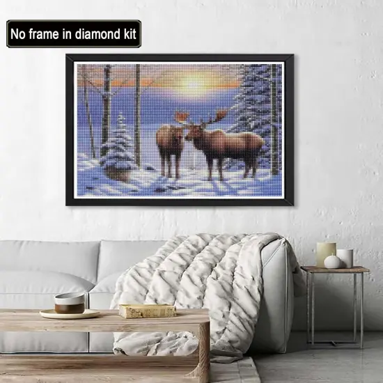 Moose Winter Forest Diamond Painting Kits (16x20 Inch) {3}