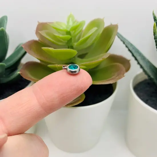 201 Stainless Steel, Aqua Blue December, Blue Zircon Birthstone Rhinestone Charms, 8x6mm {3}