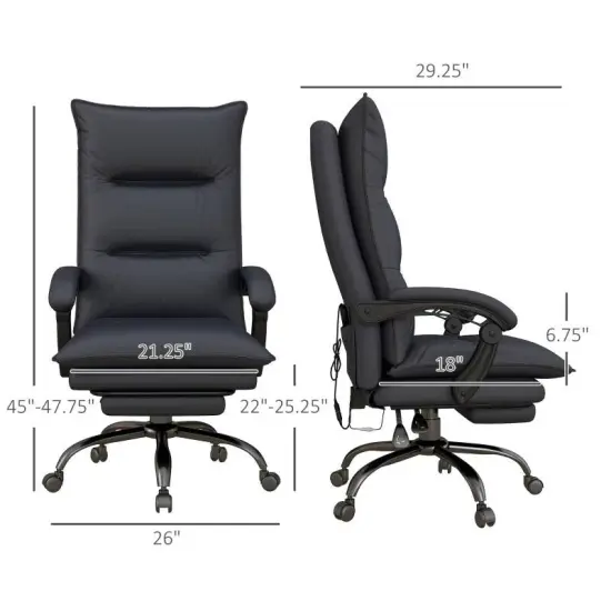 Double Padded Executive Massage Heated Office Chair with Remote Control Lumbar Heating and Footrest Charcoal {2}