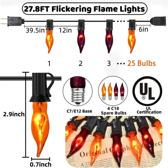 27.8Ft Orange and Purple Halloween Lights Flame String Lights {2}