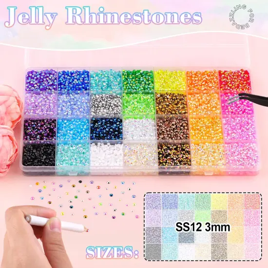 26000Pcs 3mm Flatback Resin Rhinestones with B7000 Jewelry Glue - Jelly Multicolored {2}