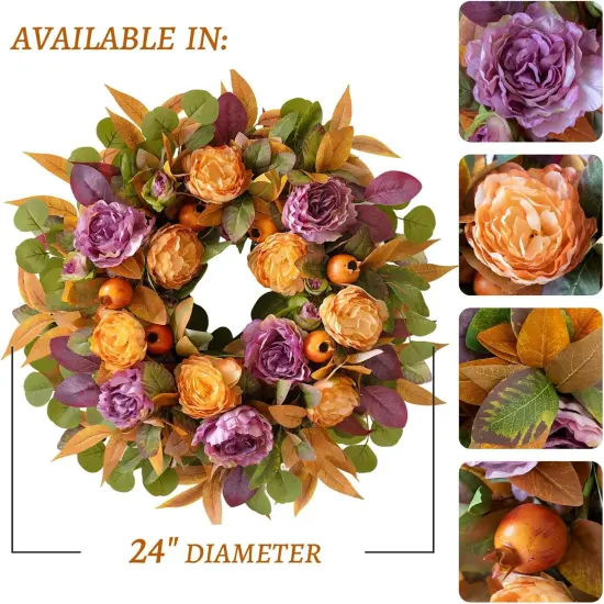 Autumn Wreath with Peony, Maple Leaves, Berries Fall Wreath {4}