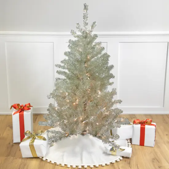 Northlight 4.5' Soft Metallic Champagne Artificial Tinsel Christmas Tree - Clear Lights Gold {1}